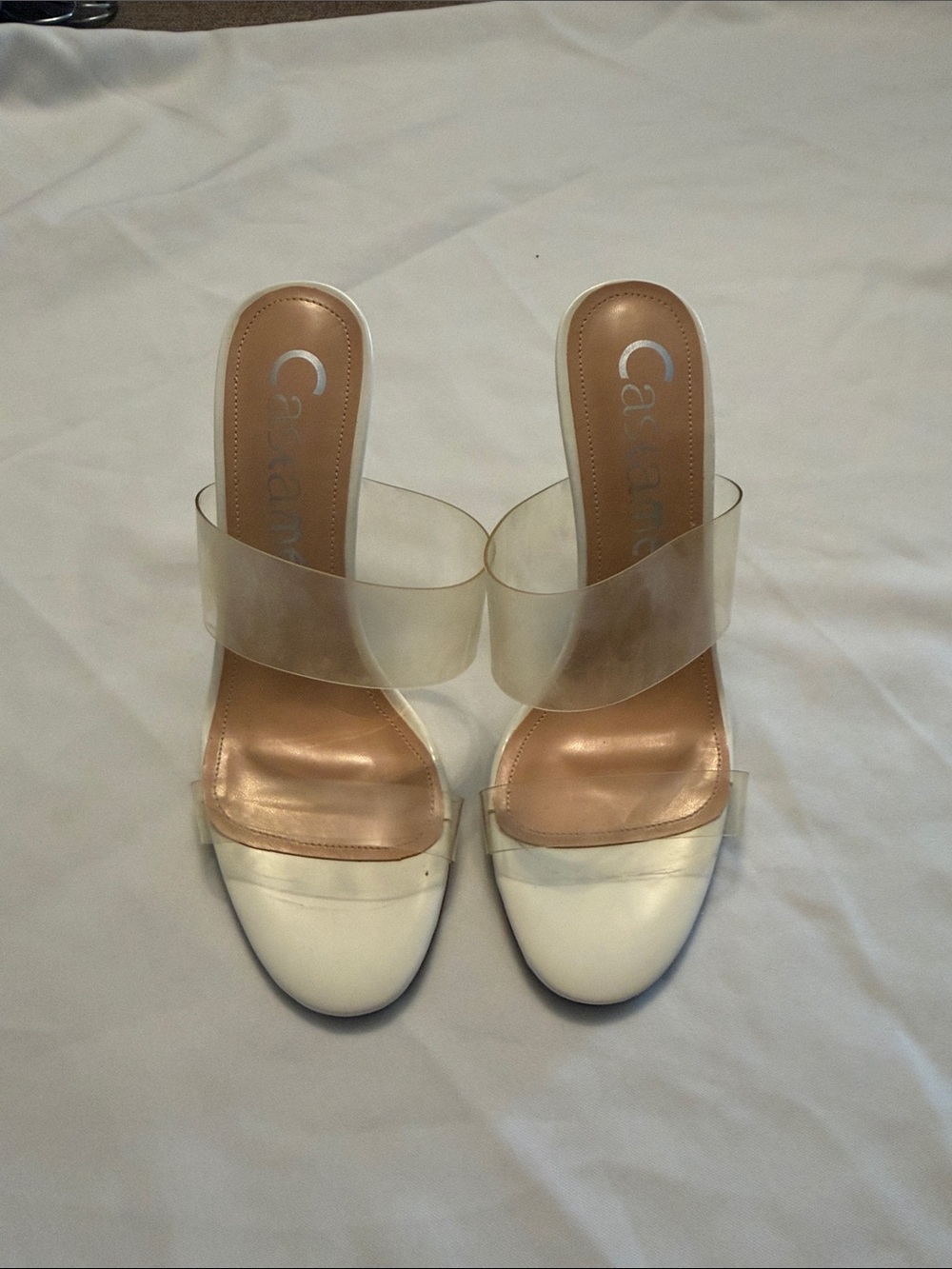 Clear Strap White Slide Heels with Padded Insolee size 7